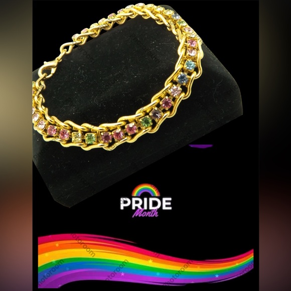 2/$30 Vintage Herringbone Link Bracelet & Gemstones 7” - Picture 11 of 12